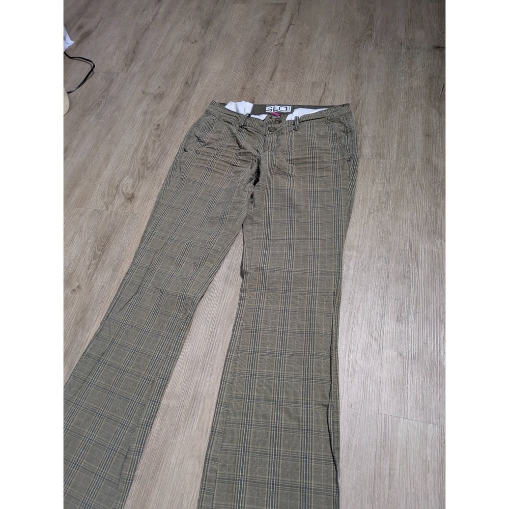 Y2K Glo Jeans Plaid Flare Pants Womens Juniors Size 3 Green Low Rise Stretch - Picture 2 of 6